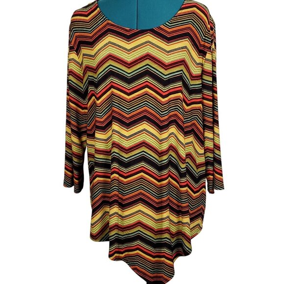 Cocomo Tops - Cocomo Womens Asymmetrical Hem Rainbow Shirt XL Colorful Boho Chic Casual Top